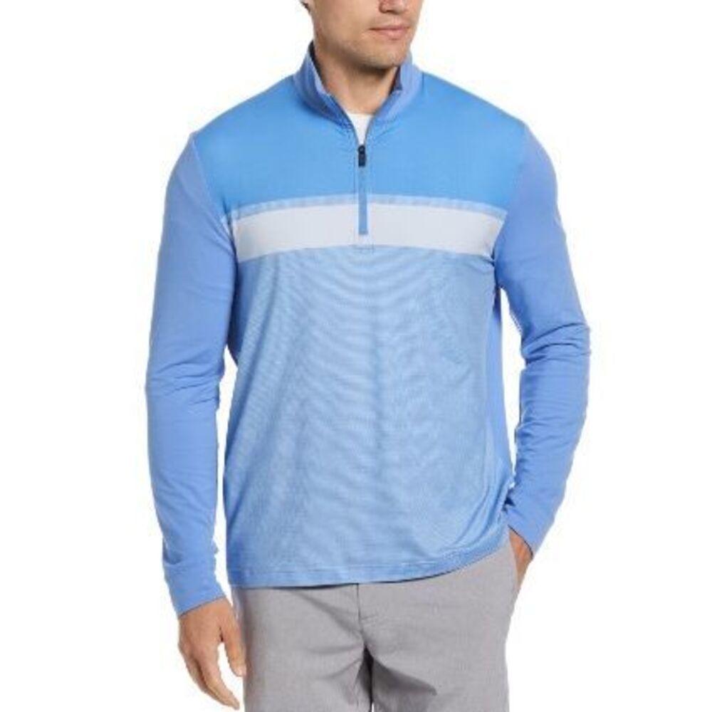 PGA Tour NWT Chest Stripe Ombre Long Sleeve Quarter-Zip Sweater Provence Blue